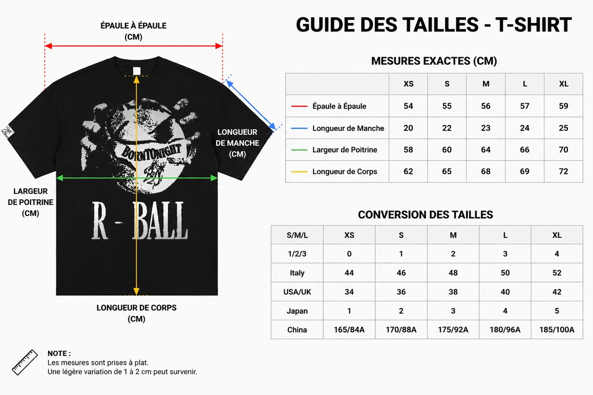 Guide des tailles du T-shirt R-BALL
