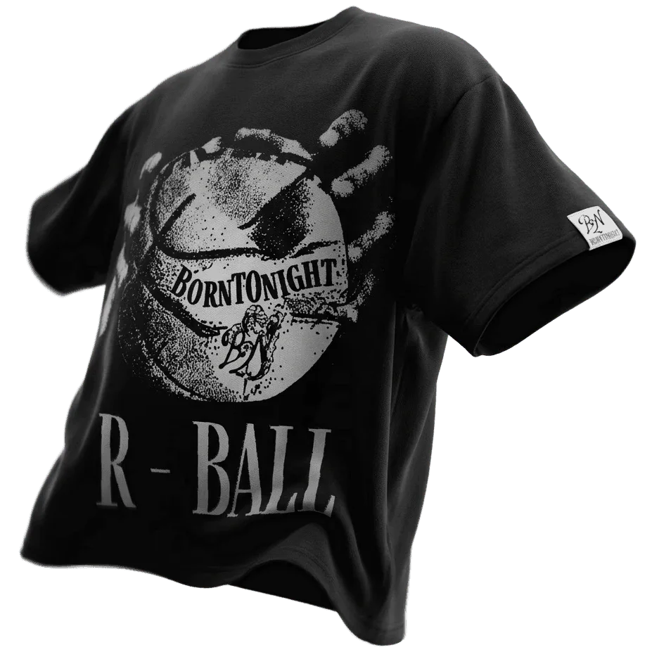 T-shirt oversize noir R-BALL, ballon usé imprimé